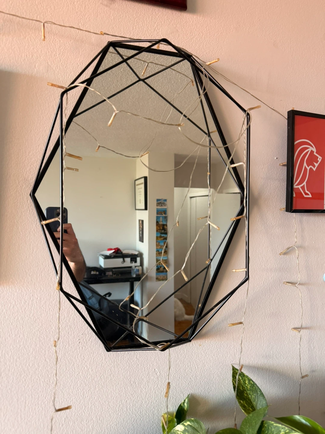 Geometric Wall Mirror with Black Metal Frame