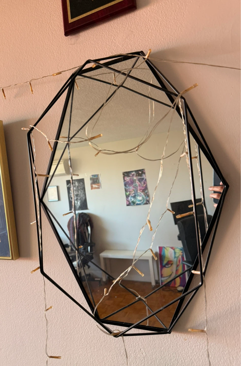 Geometric Wall Mirror with Black Metal Frame - photo 2