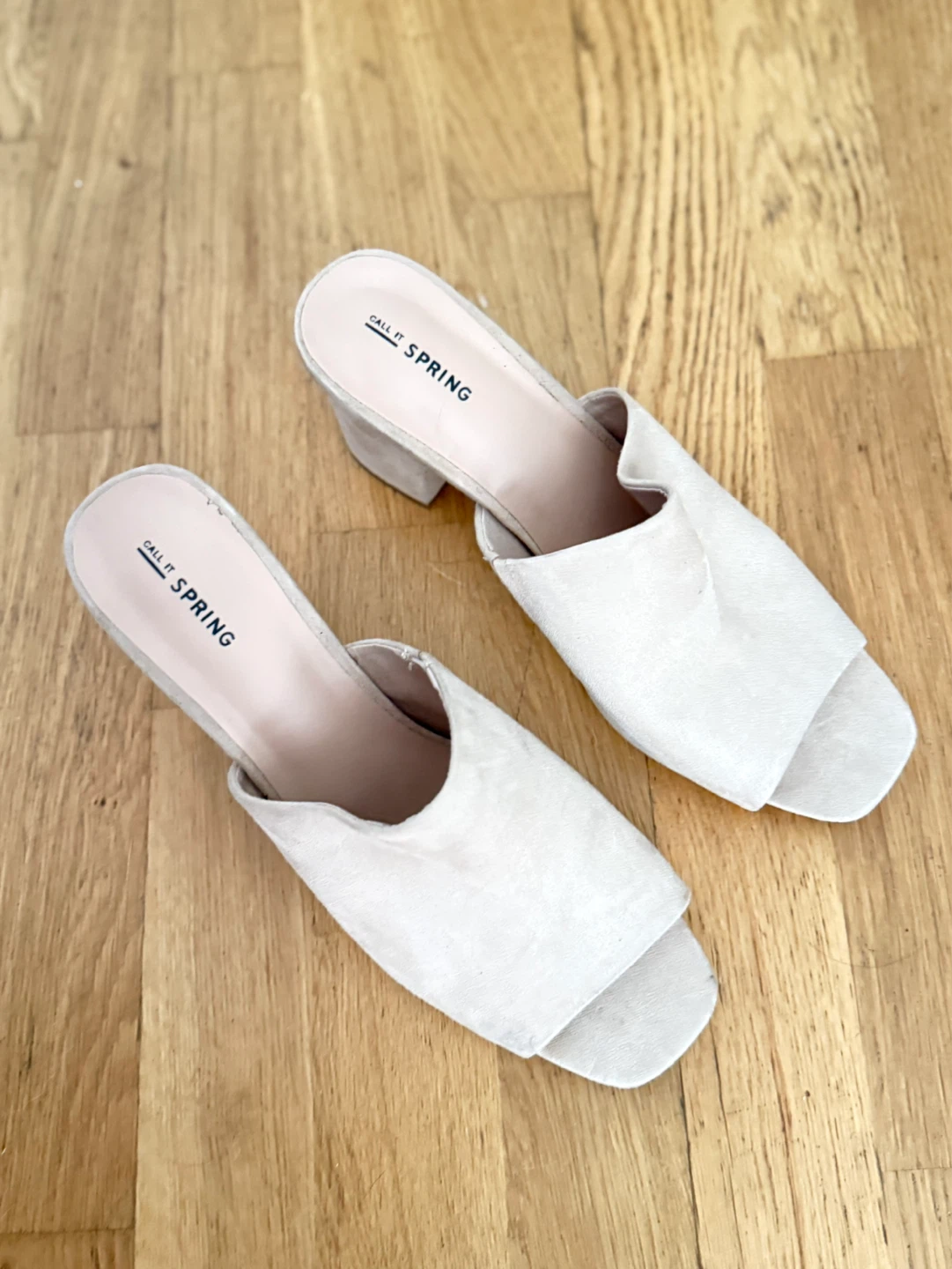 SIZE 11 Call It Spring Beige Suede Block Heel Mules