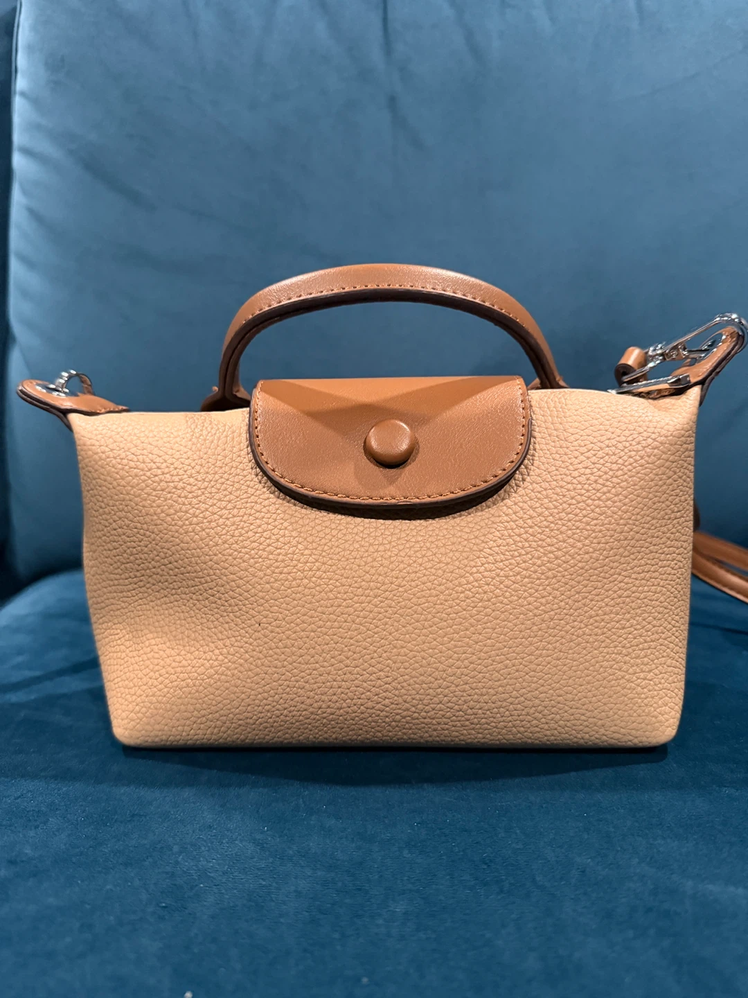 Tan Leather Top Handle Bag with Crossbody Strap