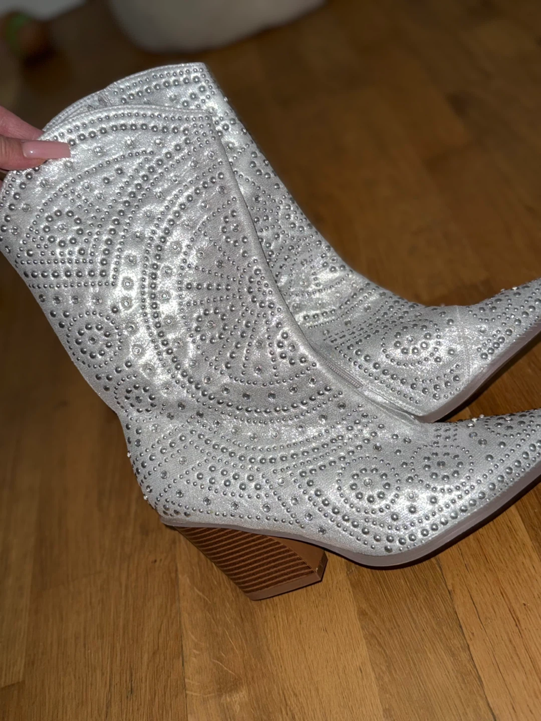 SIZE 11 Fashion Nova Silver Embellished Cowboy Boots