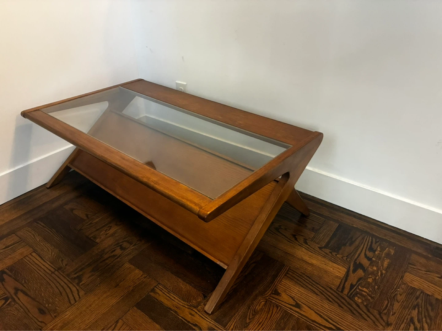 Mid Century Modern Coffee Table with Glass Top