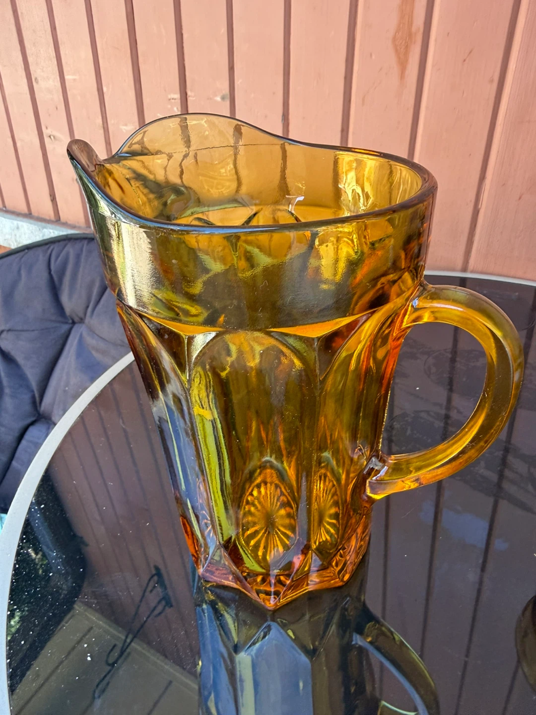Amber Glass Pitcher with 6 Footed Glasses - photo 3