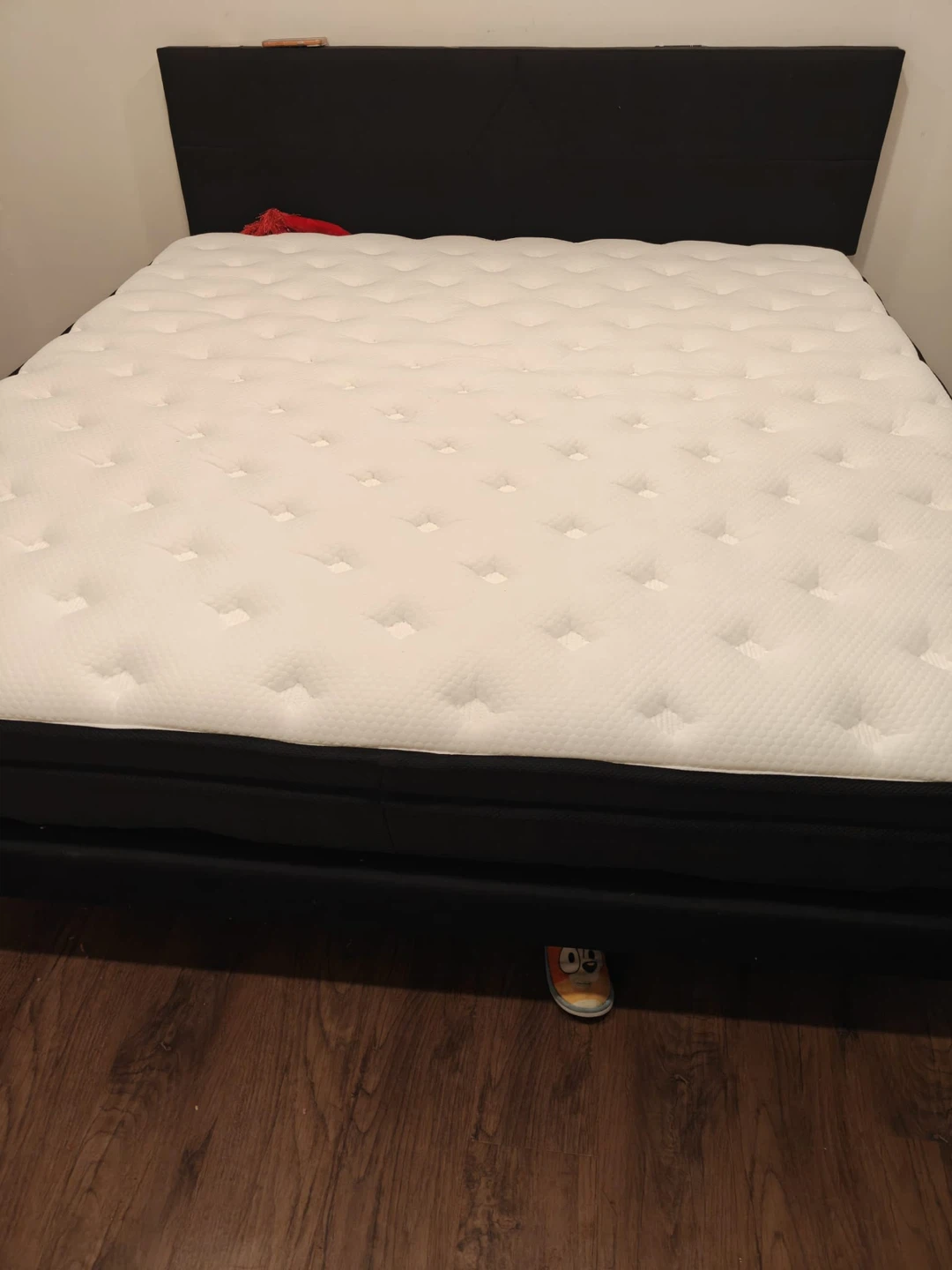 Black Bed Frame with White Mattress