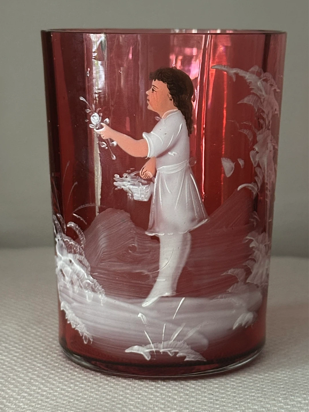 Victorian  MARY GREGORY CRANBERRY GLASS  JUICE GLASS!