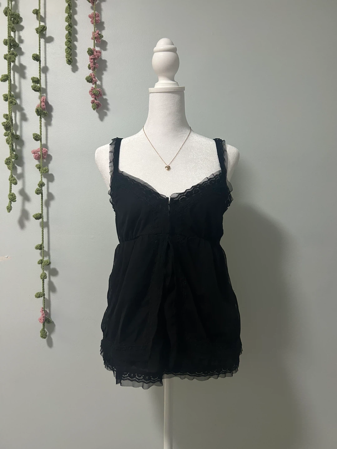 Zara Basic Black Lace Trim Camisole