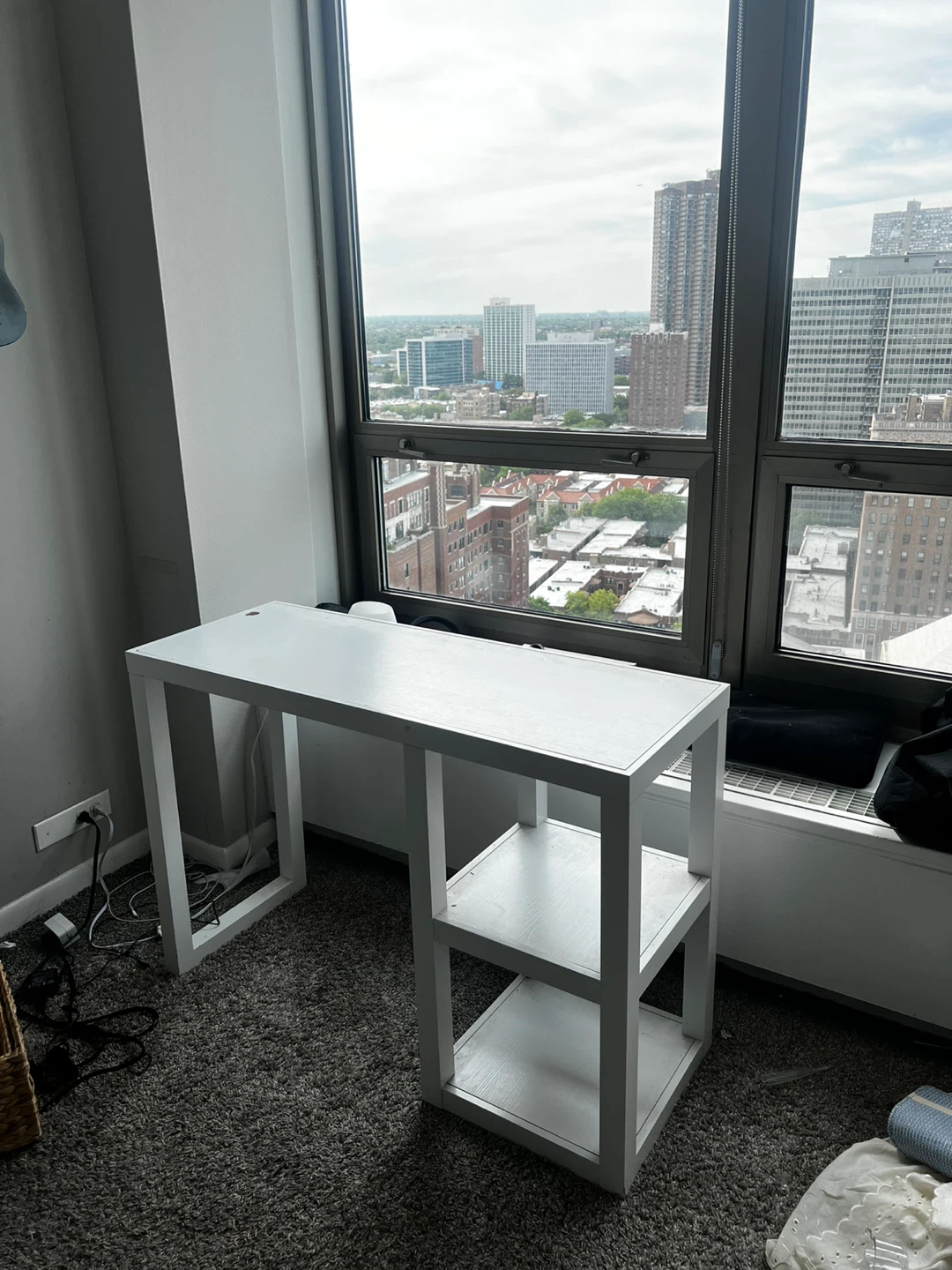 White Console Desk with Shelves