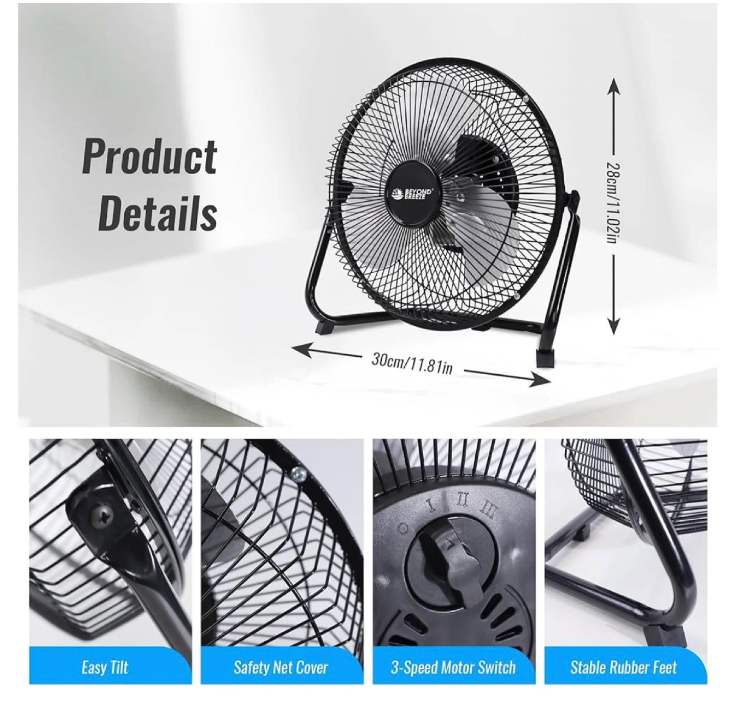 BEYOND BREEZE 9 Inch Floor Fan metal fan - photo 3