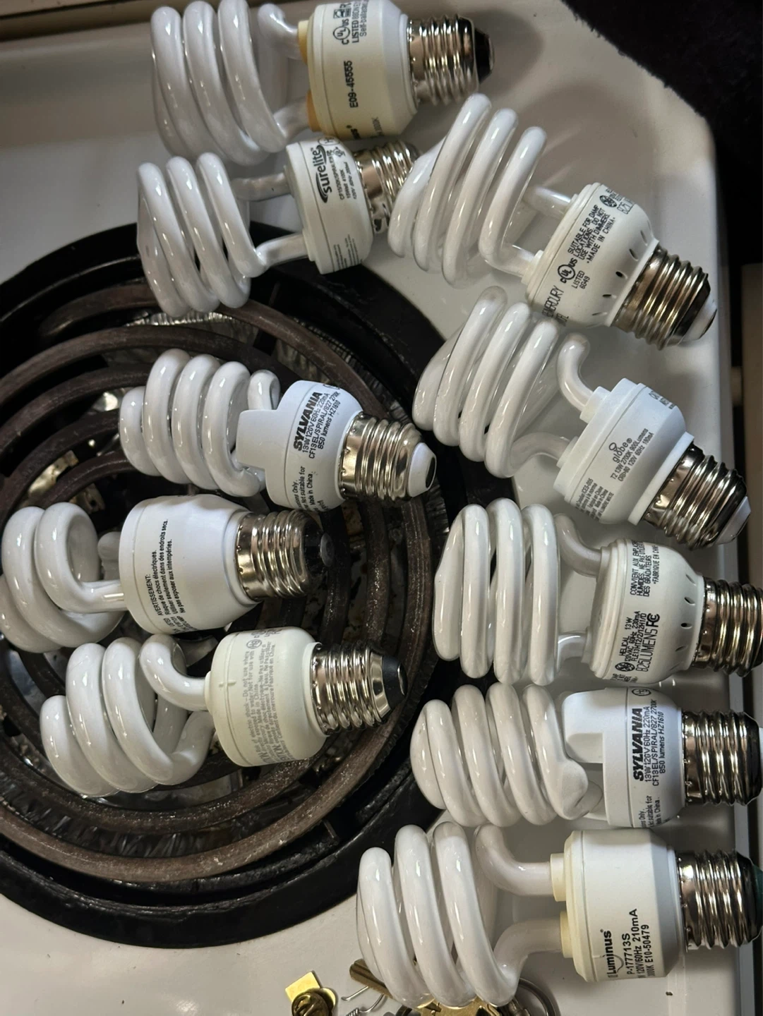 Lot of 10 mixed coil light bulbs