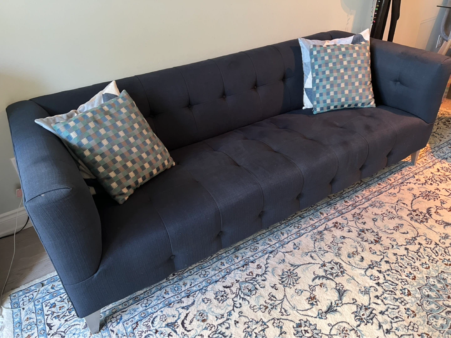 Dark Blue Tufted Sofa - photo 2
