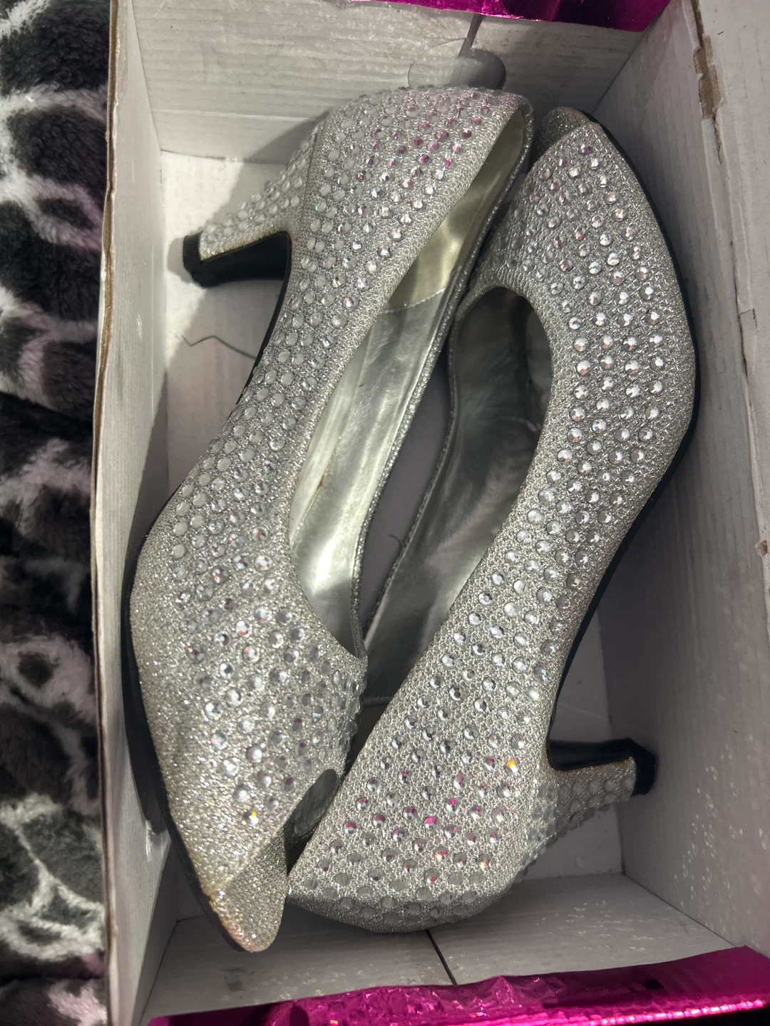 Silver Embellished Peep-Toe Heels