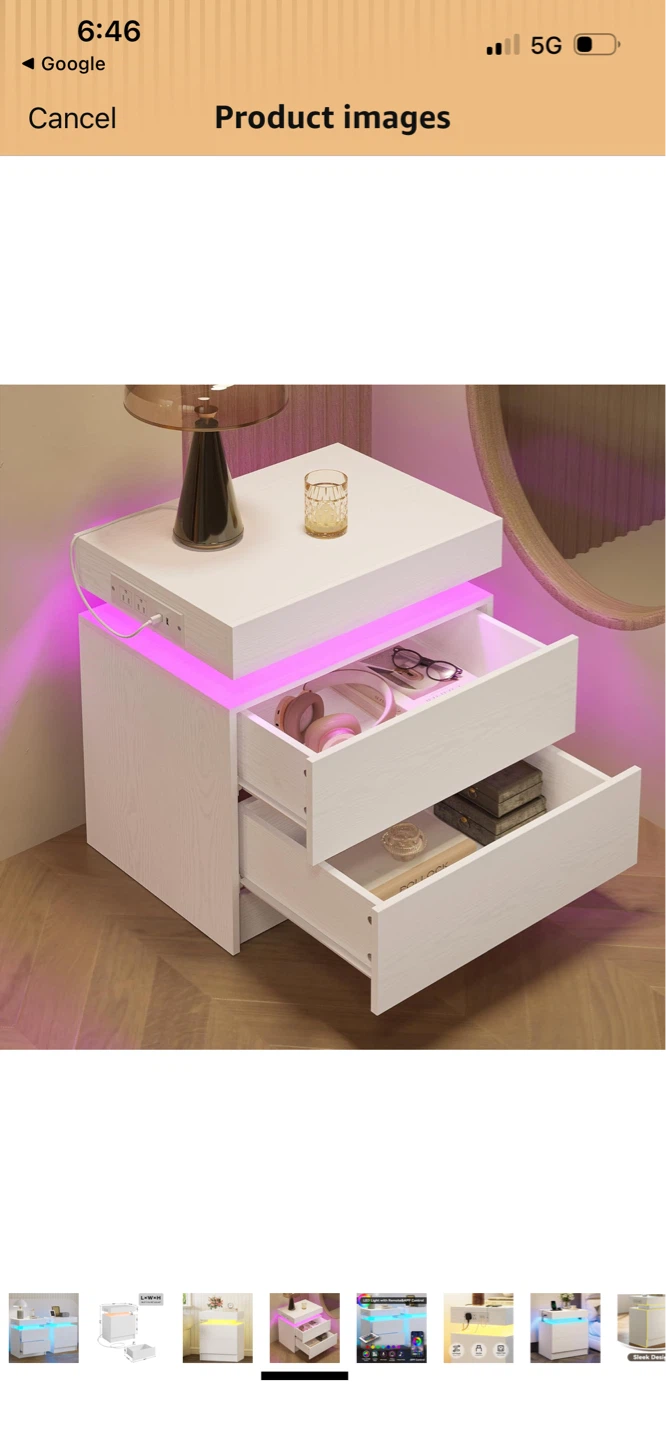 New White 2-Drawer Nightstand with LED Lights and USB Ports - photo 2