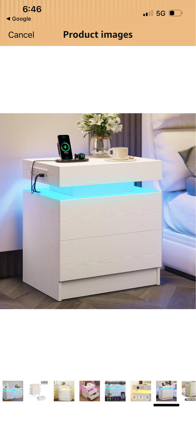New White 2-Drawer Nightstand with LED Lights and USB Ports - photo 5