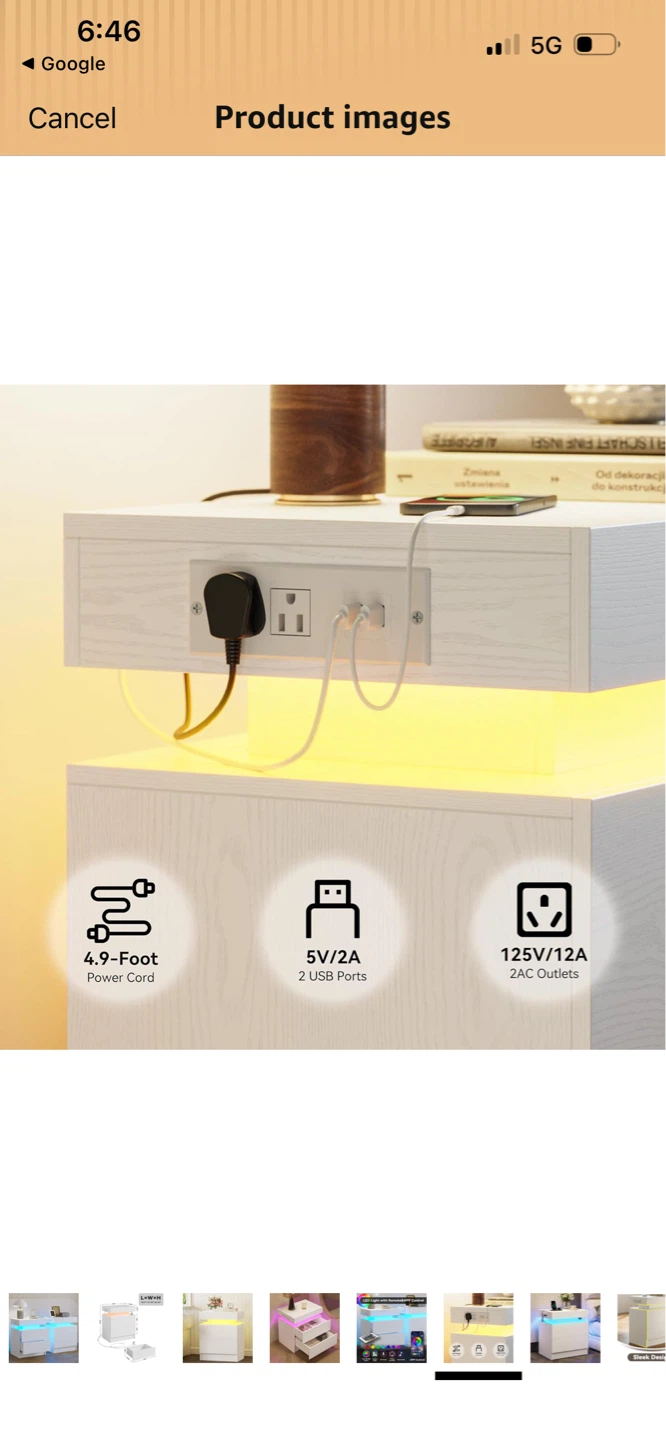 New White 2-Drawer Nightstand with LED Lights and USB Ports - photo 4