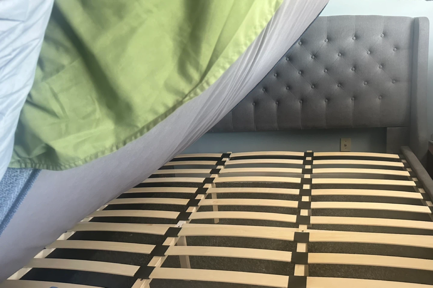 Gray Upholstered King Size Bed Frame and matching ottoman - photo 4