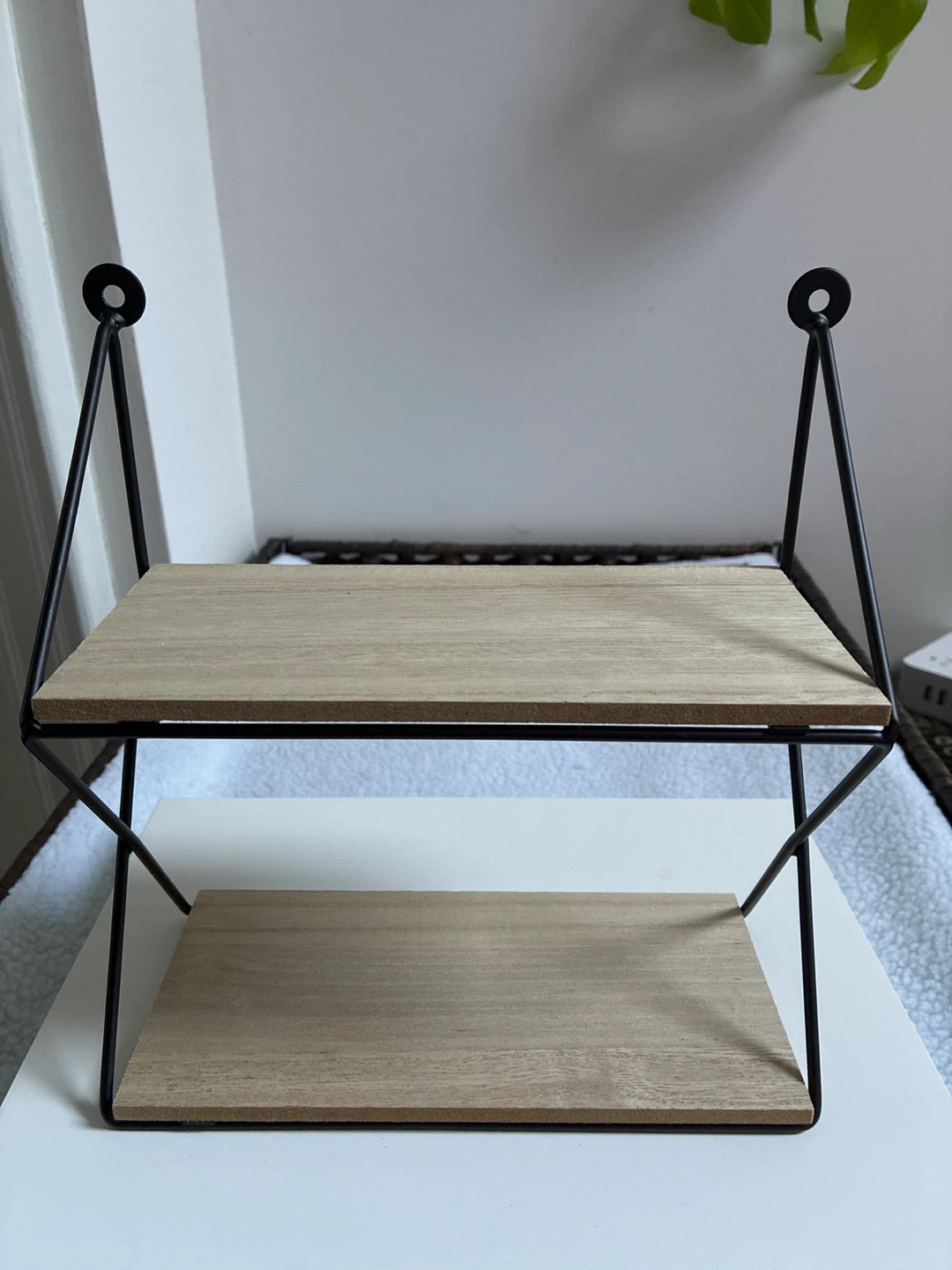 Two-Tiered Wood and Metal Shelf