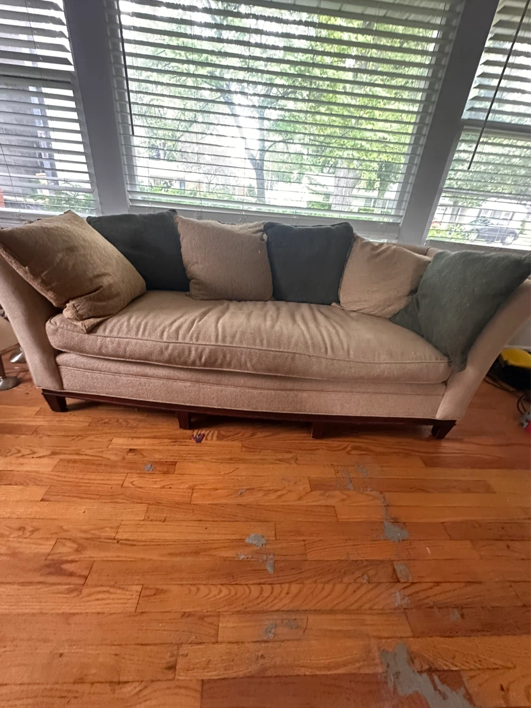 Tan Upholstered Sofa with Accent Pillows - photo 2