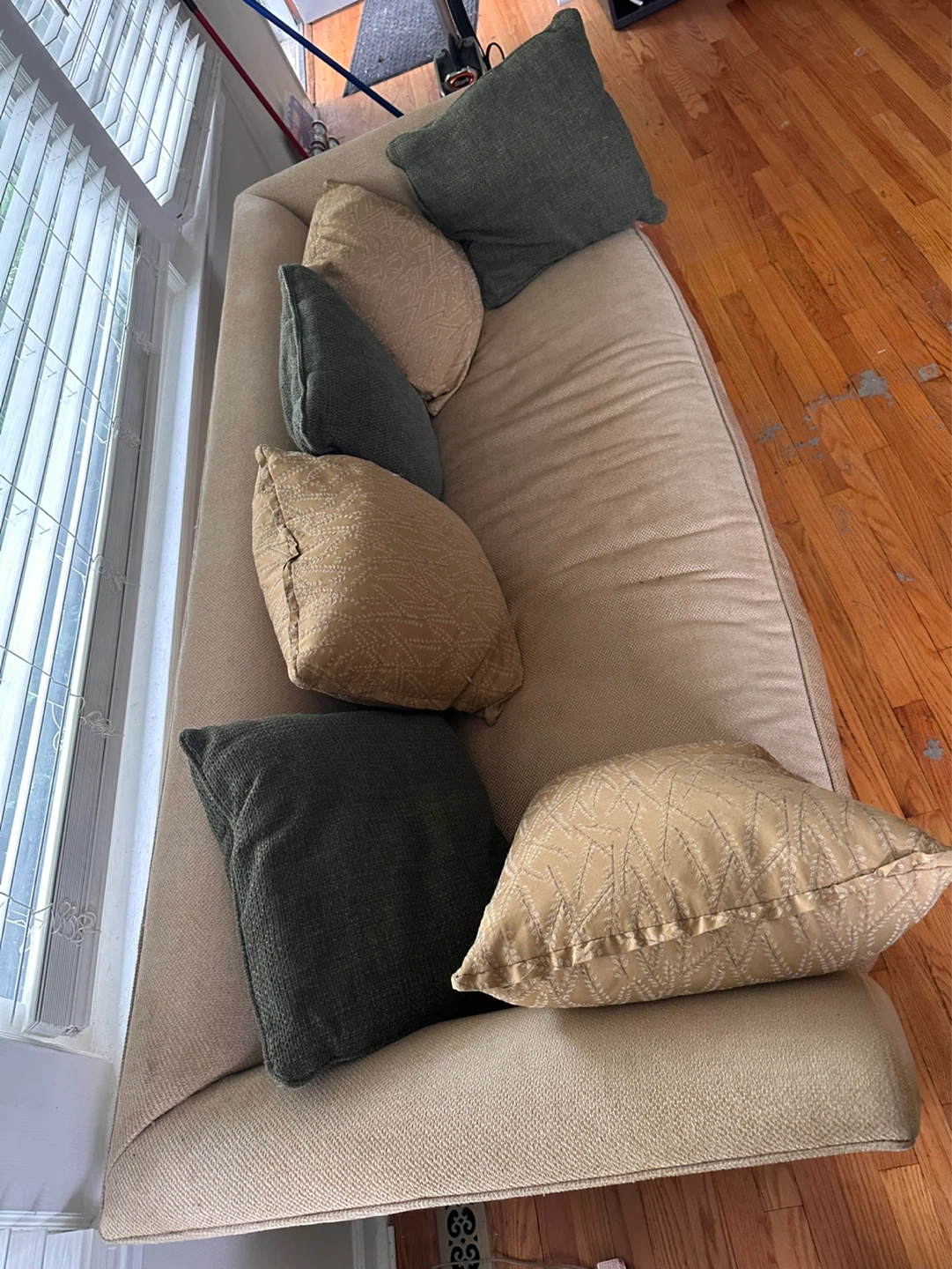 Tan Upholstered Sofa with Accent Pillows - photo 3