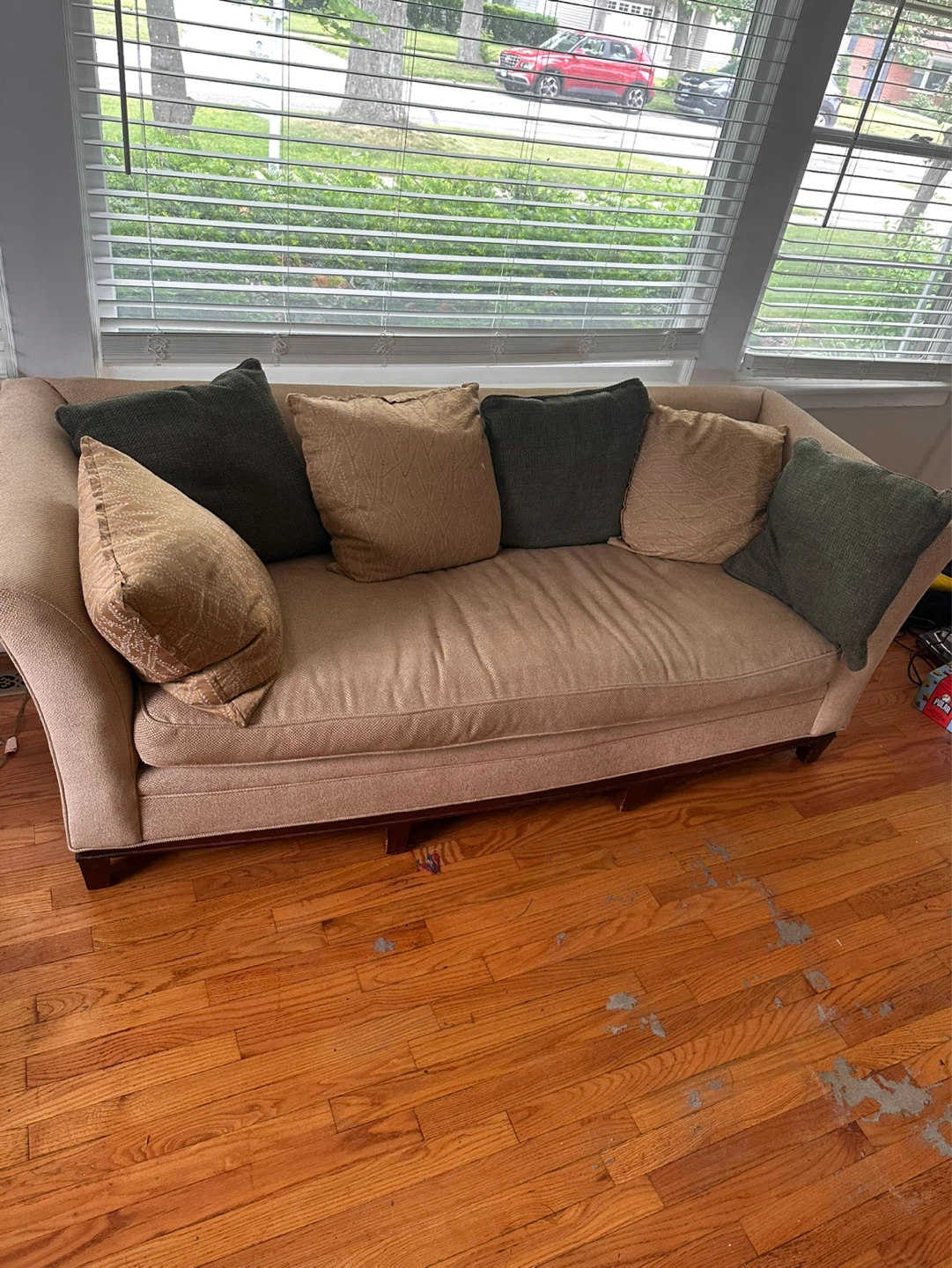 Tan Upholstered Sofa with Accent Pillows - photo 4