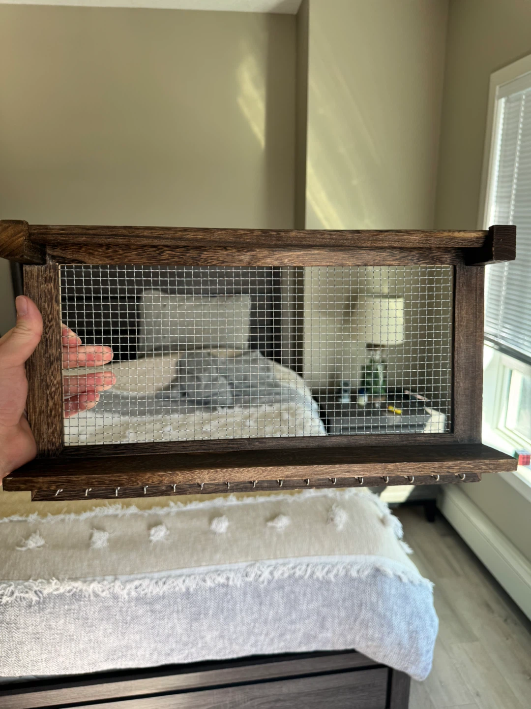 Wooden Jewelry Organizer with Hooks
