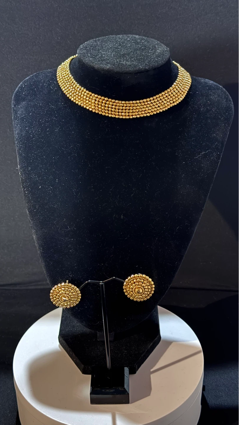 Gold plated Beaded Choker Necklace and Earrings Set