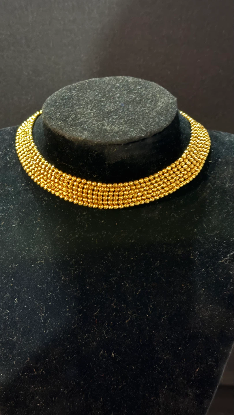 Gold plated Beaded Choker Necklace and Earrings Set - photo 2