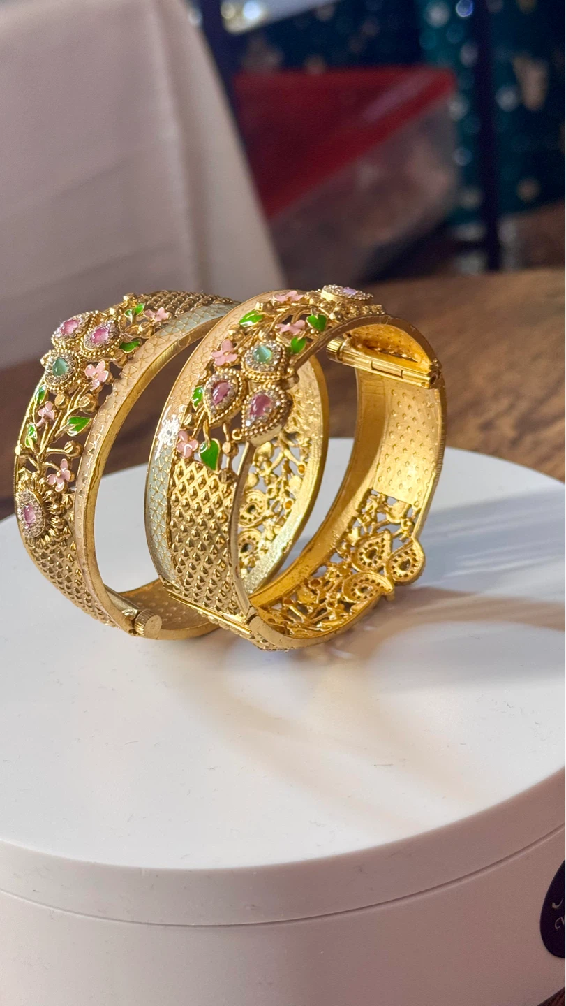 Gold Bangles with Enamel and Gemstones - photo 2