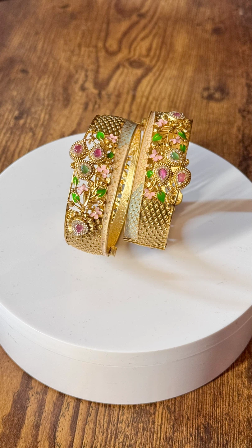 Gold Bangles with Enamel and Gemstones