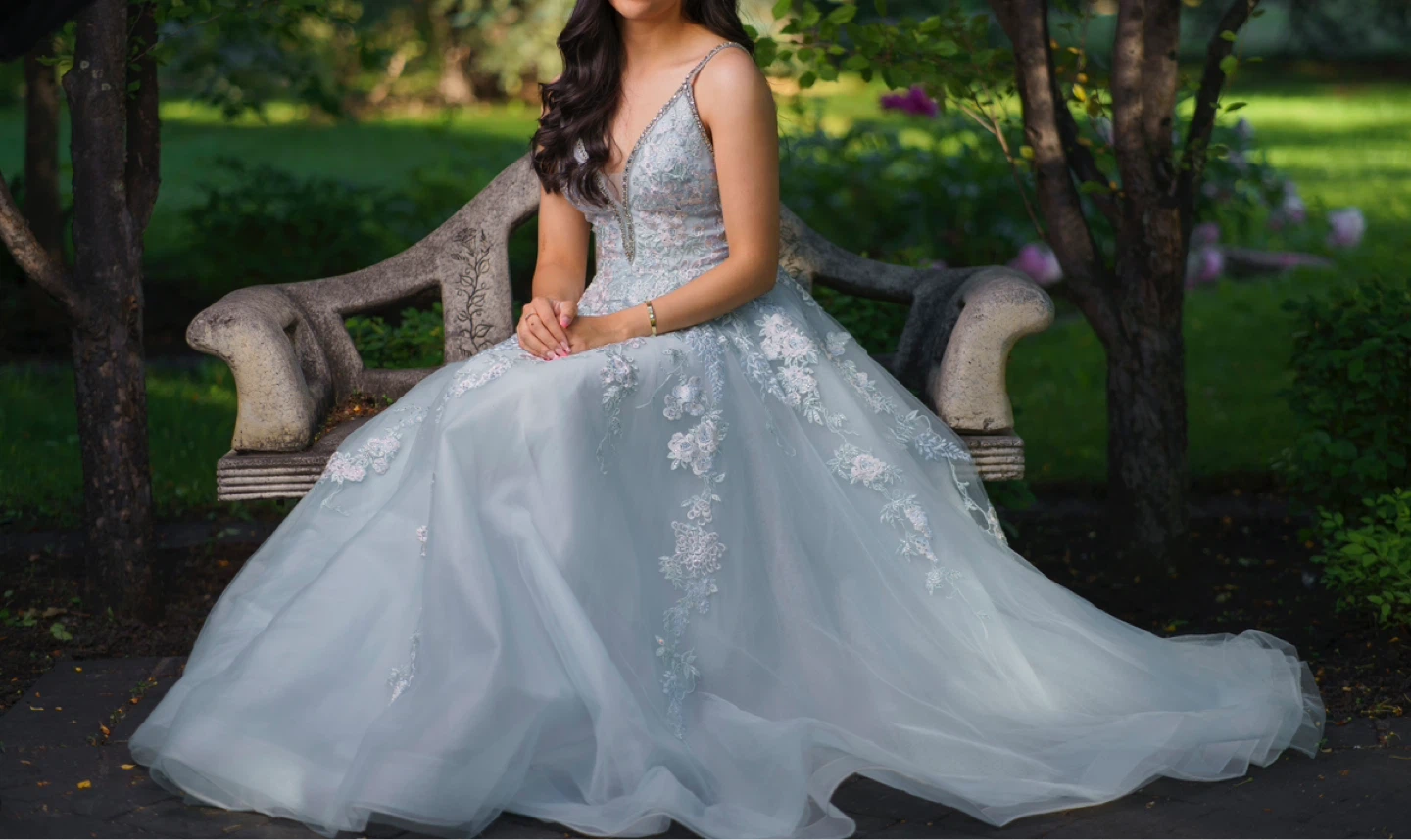 Light Blue Floral Ball Gown