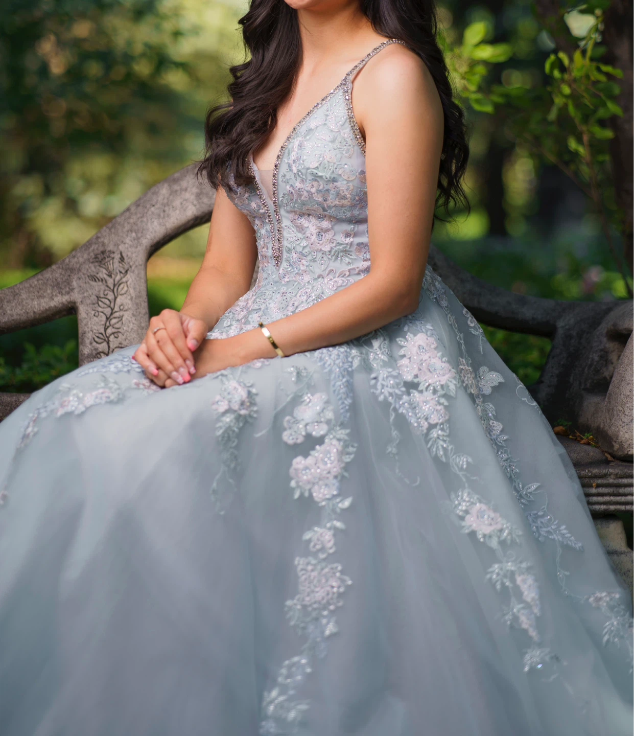 Light Blue Floral Ball Gown - photo 2
