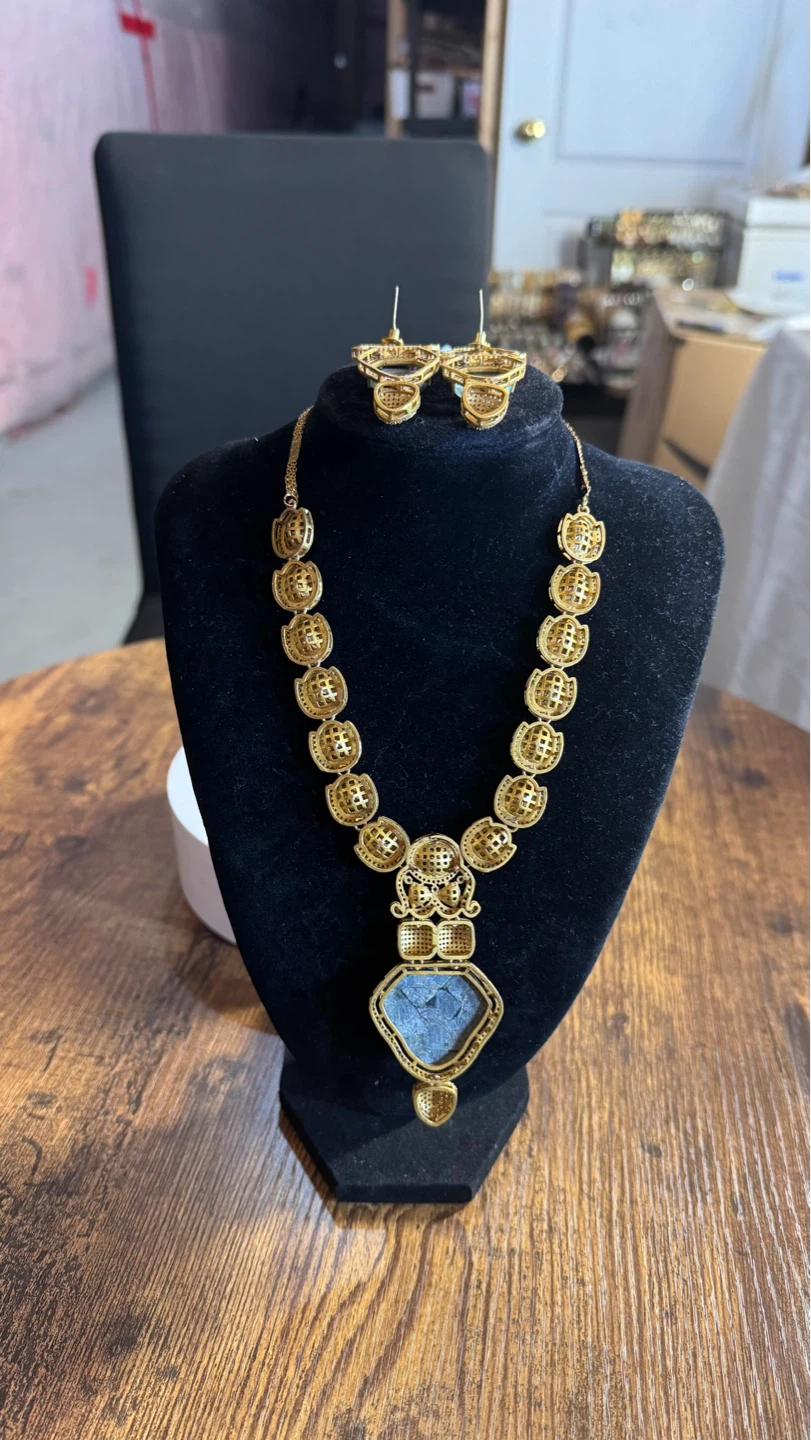 Black Firestone moissanite necklace and earring set - photo 4