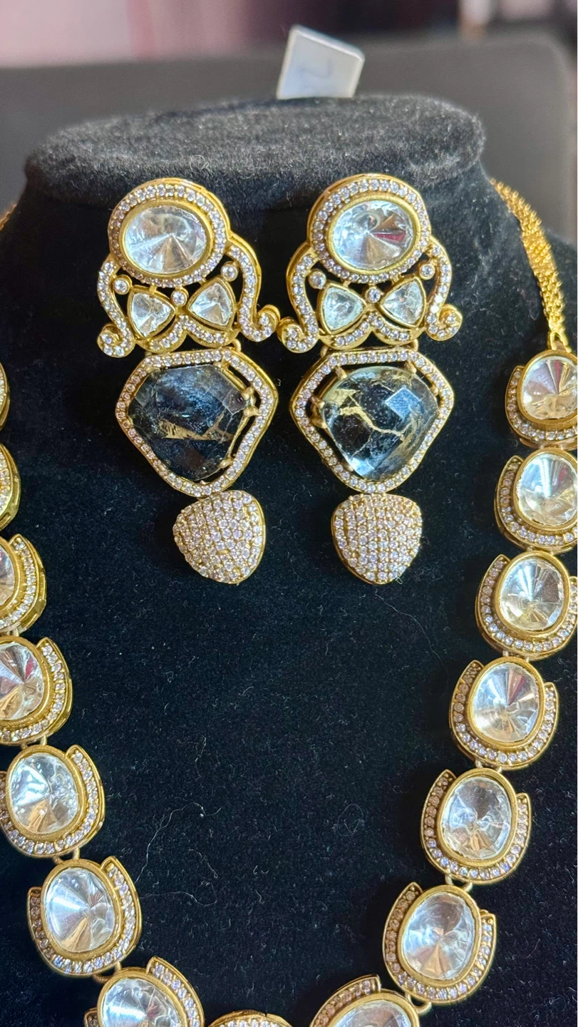 Black Firestone moissanite necklace and earring set - photo 2