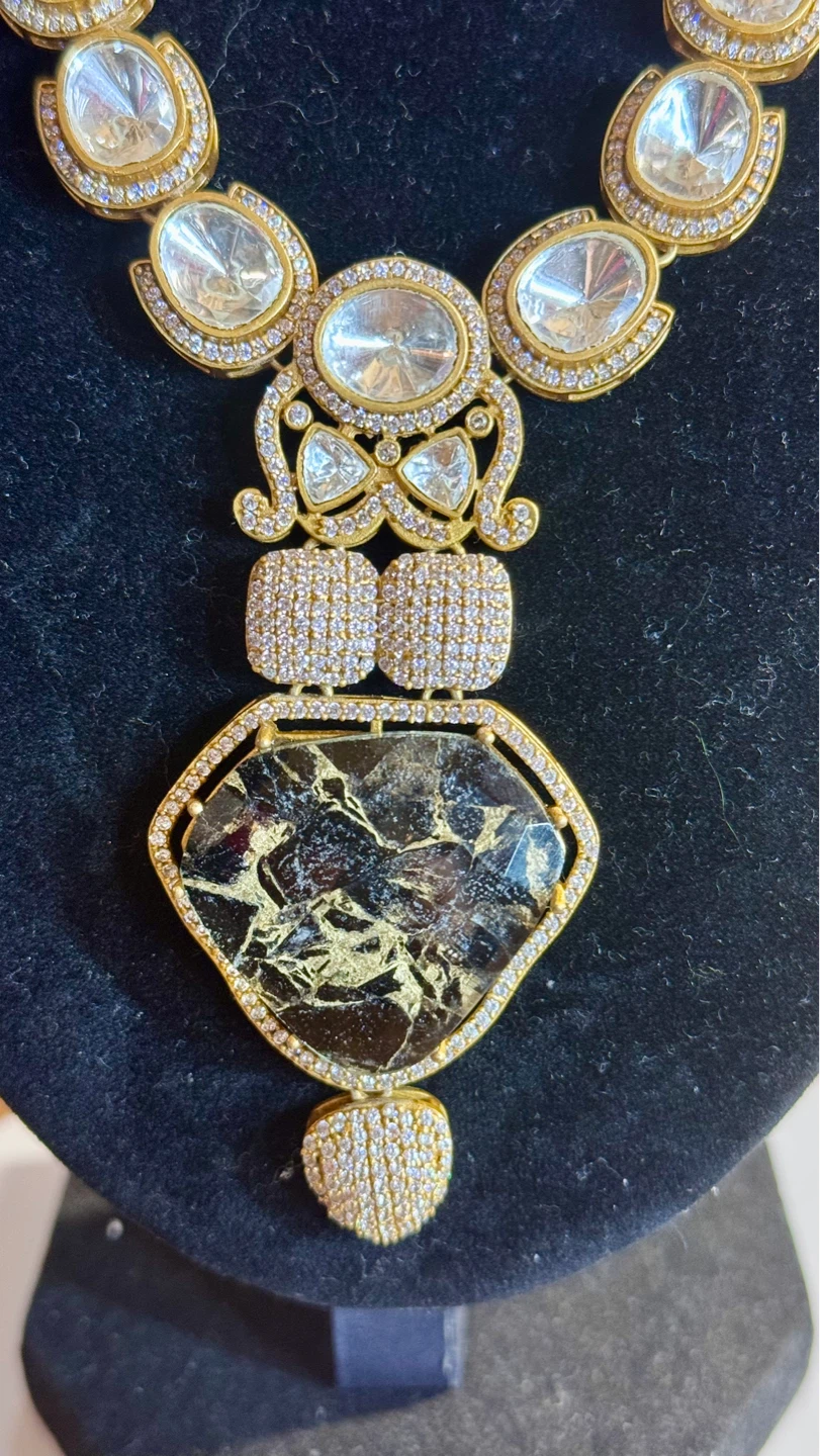 Black Firestone moissanite necklace and earring set - photo 3