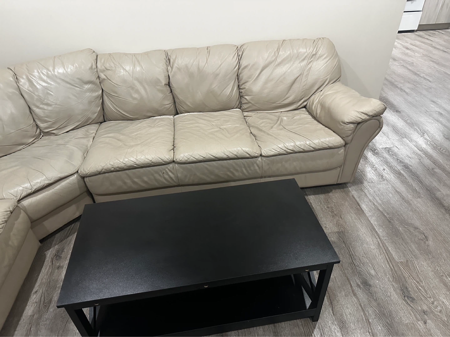 Cream Leather Sectional Couch - photo 3