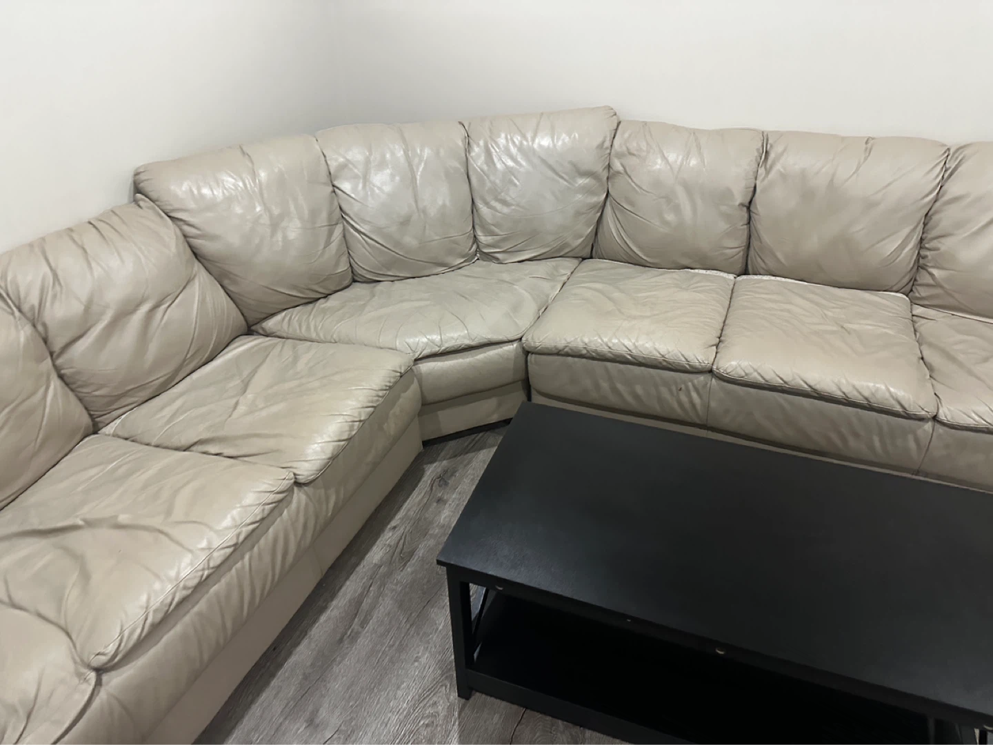 Cream Leather Sectional Couch - photo 2