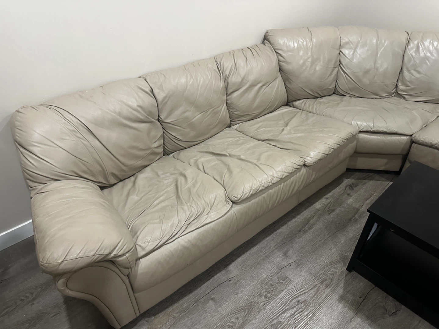 Cream Leather Sectional Couch