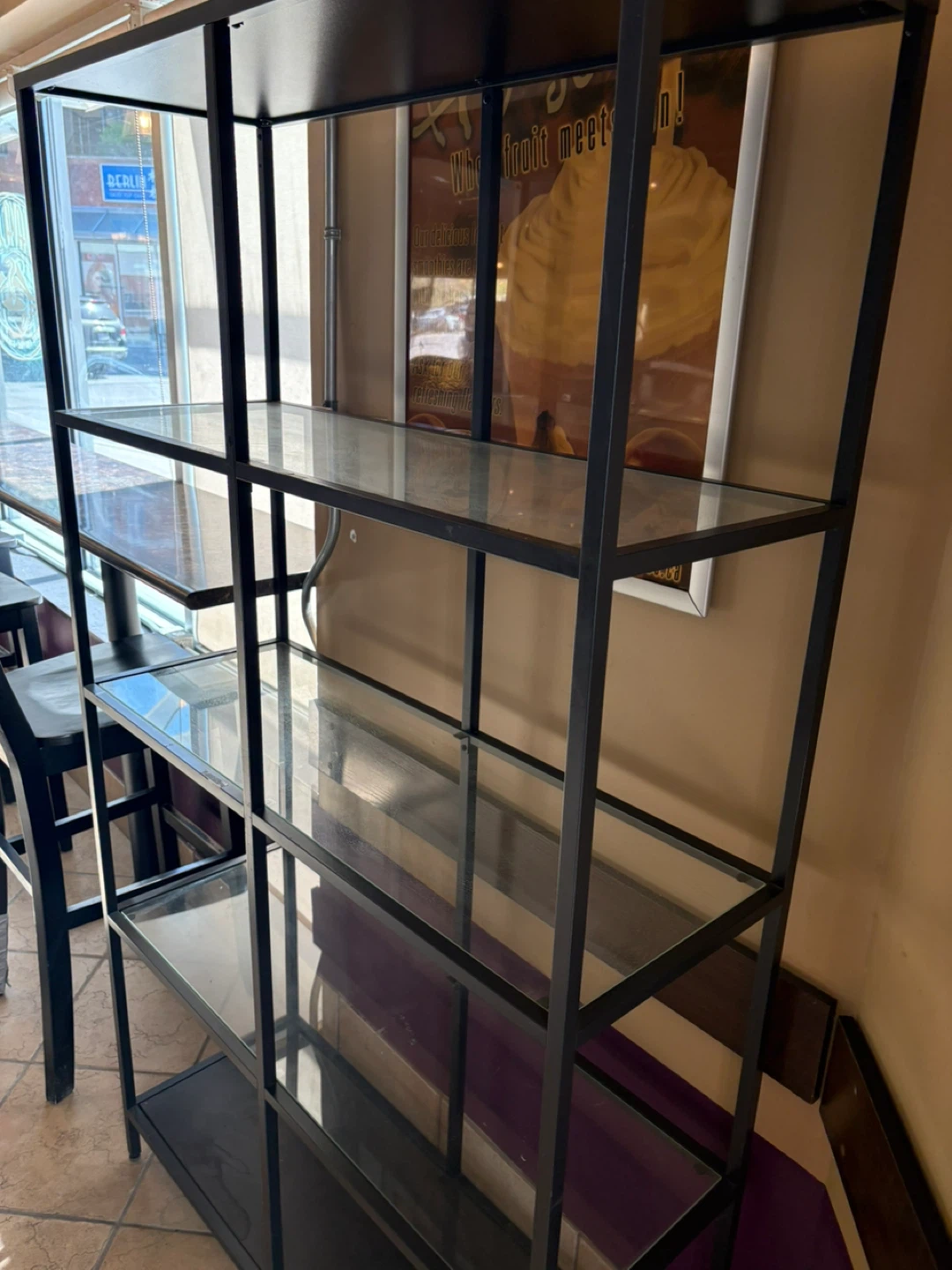 Black Metal and Glass Bookshelf