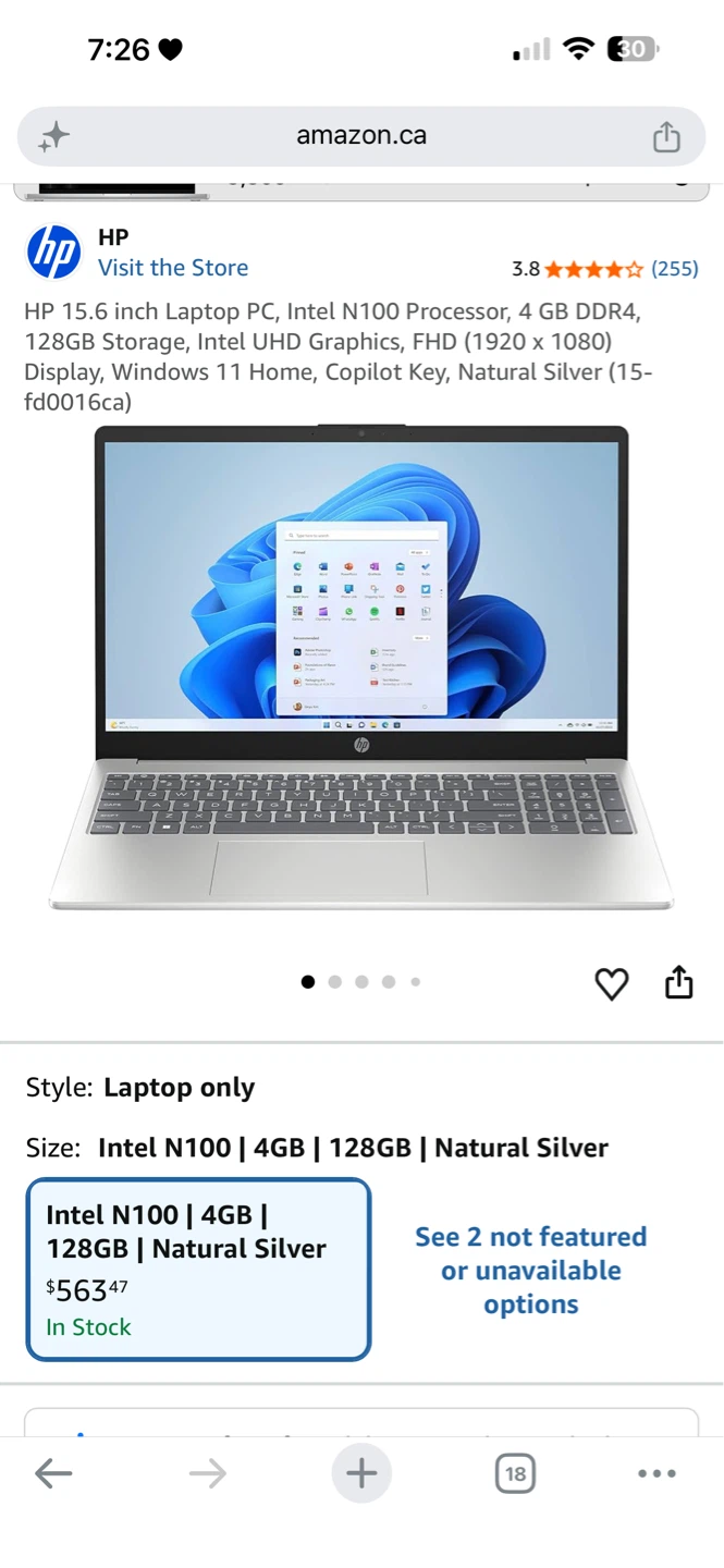 HP 15.6 inch Laptop - Intel N100, 4GB RAM, 128GB Storage