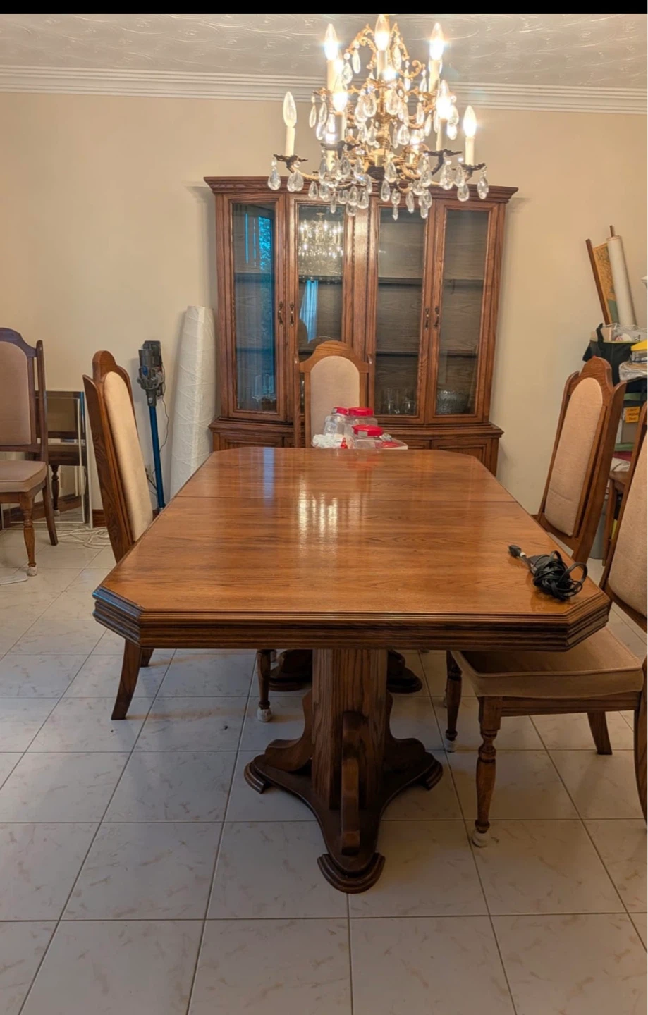 Solid Wood Dining Table and Hutch Set