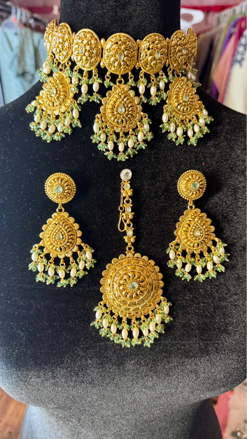 Mint bridal gold plated choker set