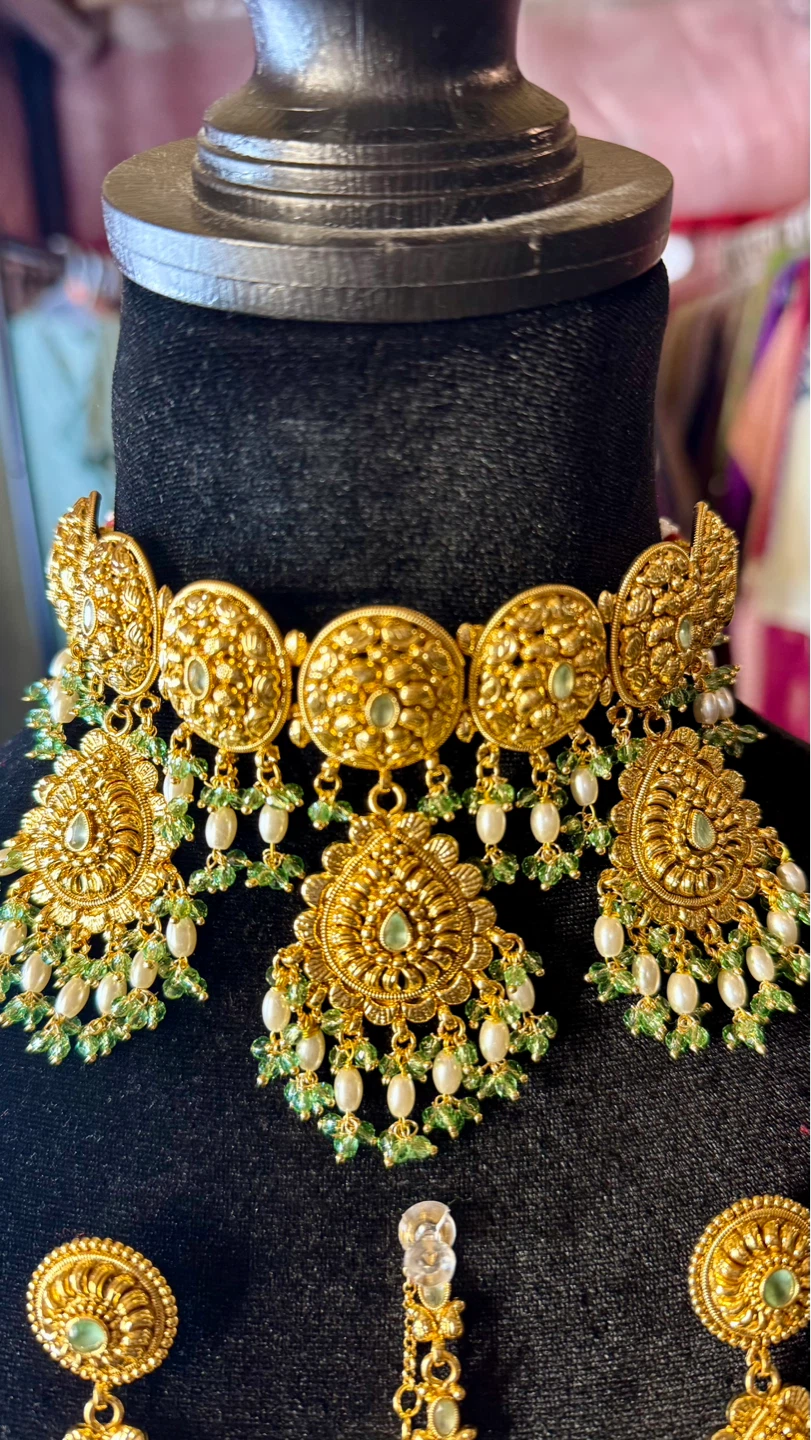 Mint bridal gold plated choker set - photo 2