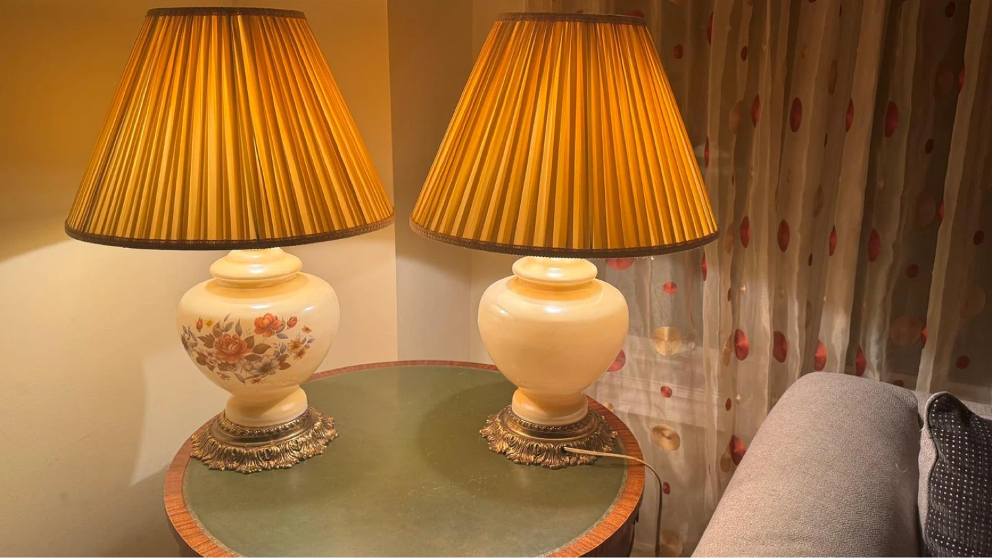 Pair of Vintage Table Lamps with Floral Design