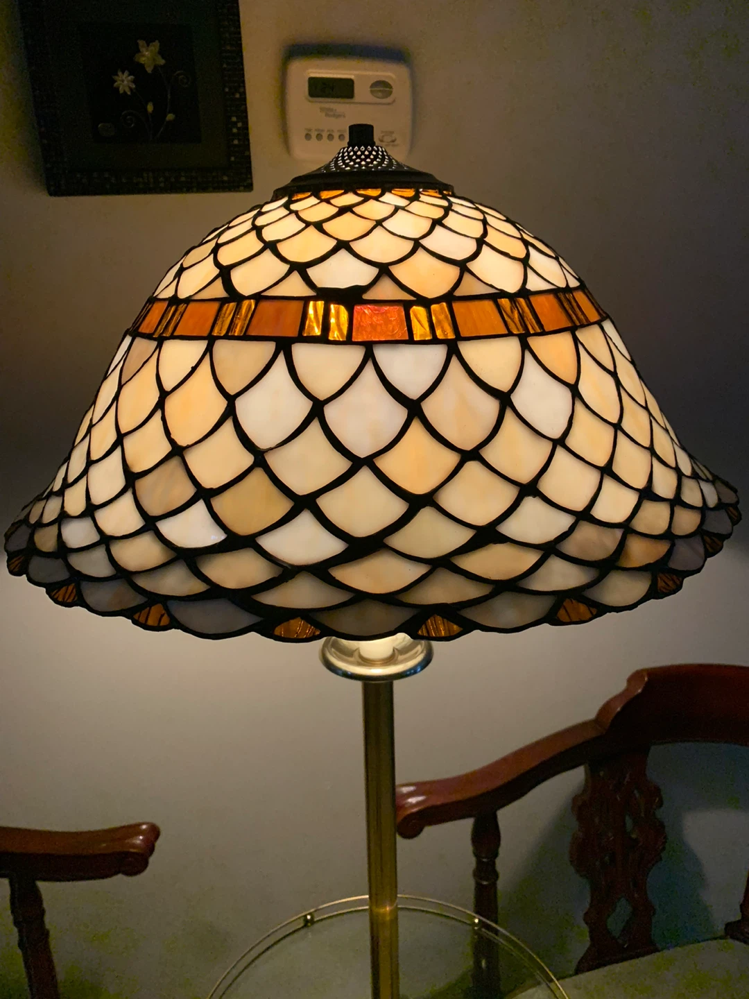 Tiffany Style Floor Lamp with Glass Shade and Side Table - photo 2