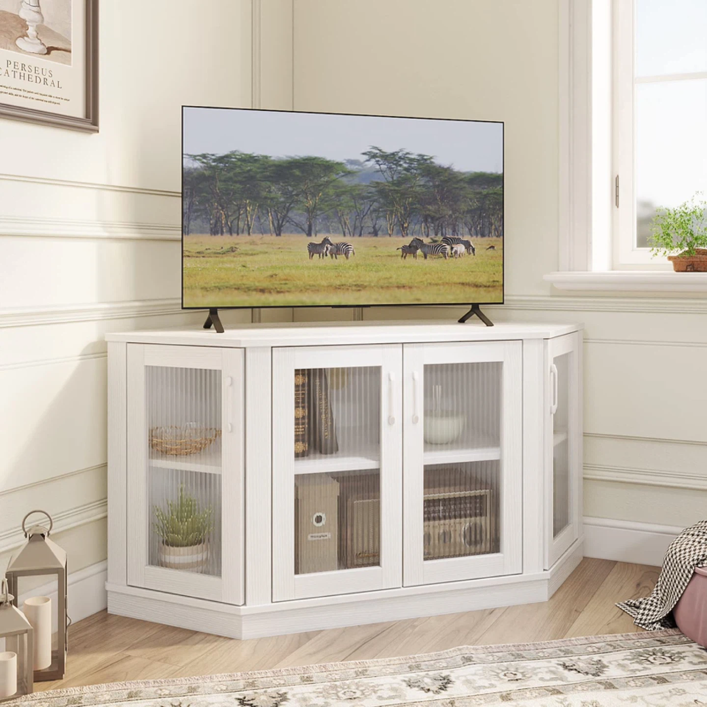 Panana Corner TV Stand Console with 4 Doors