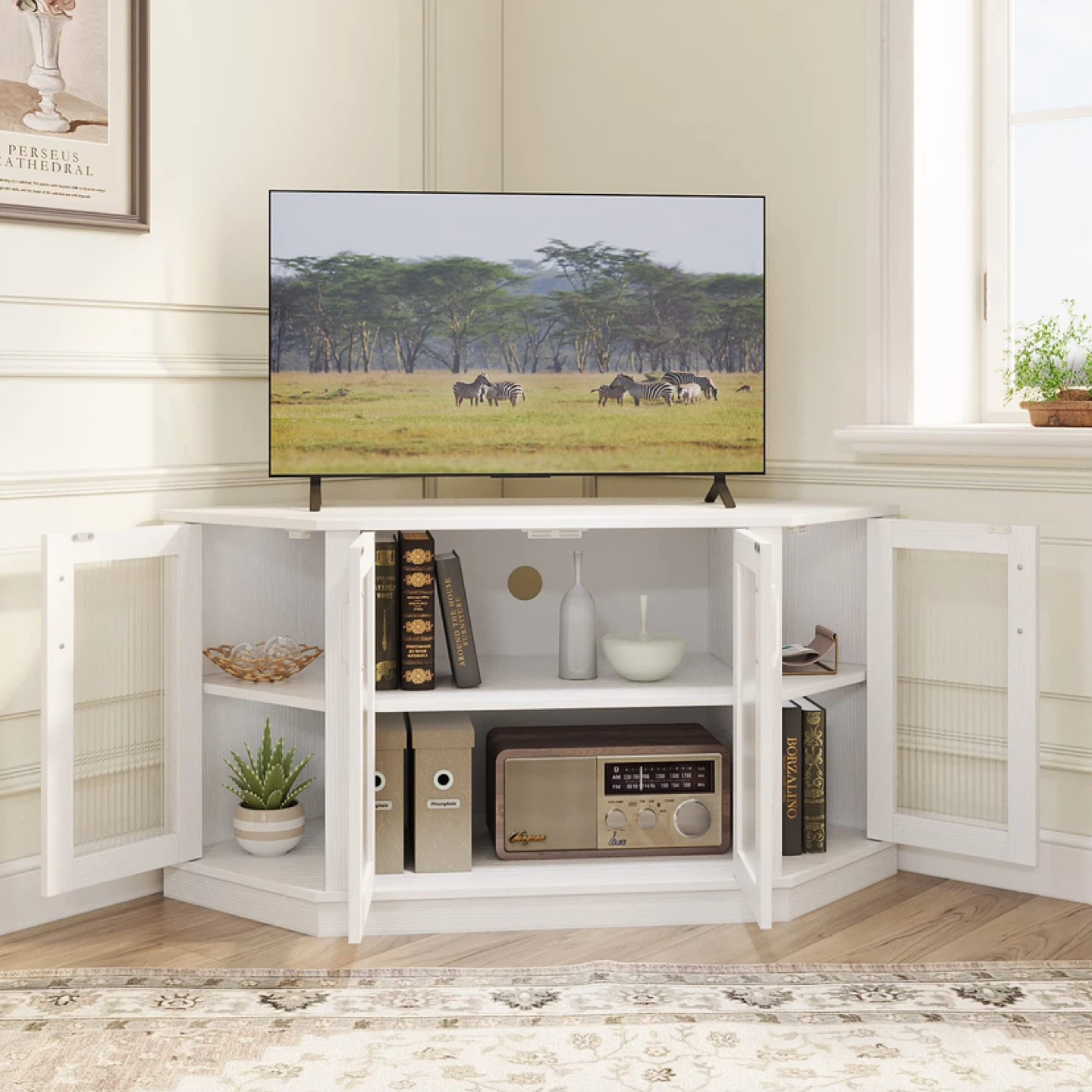Panana Corner TV Stand Console with 4 Doors - photo 3