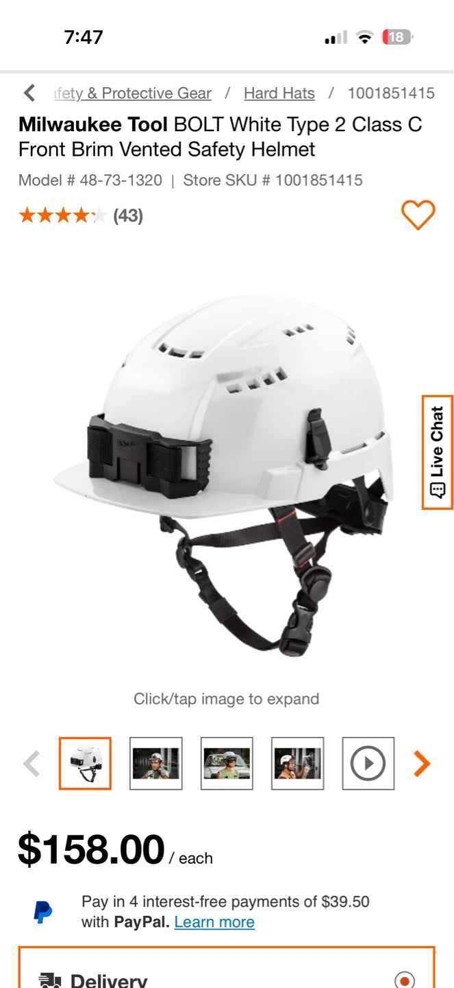 Milwaukee BOLT Front Vented White Type 2 Class C Safety Helmet