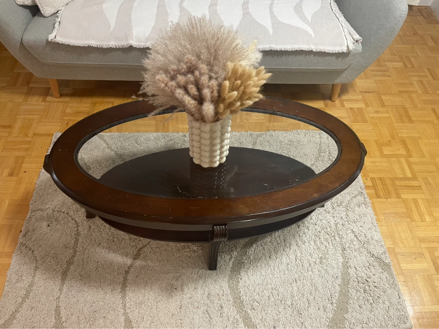 Oval Coffee Table with Glass Top