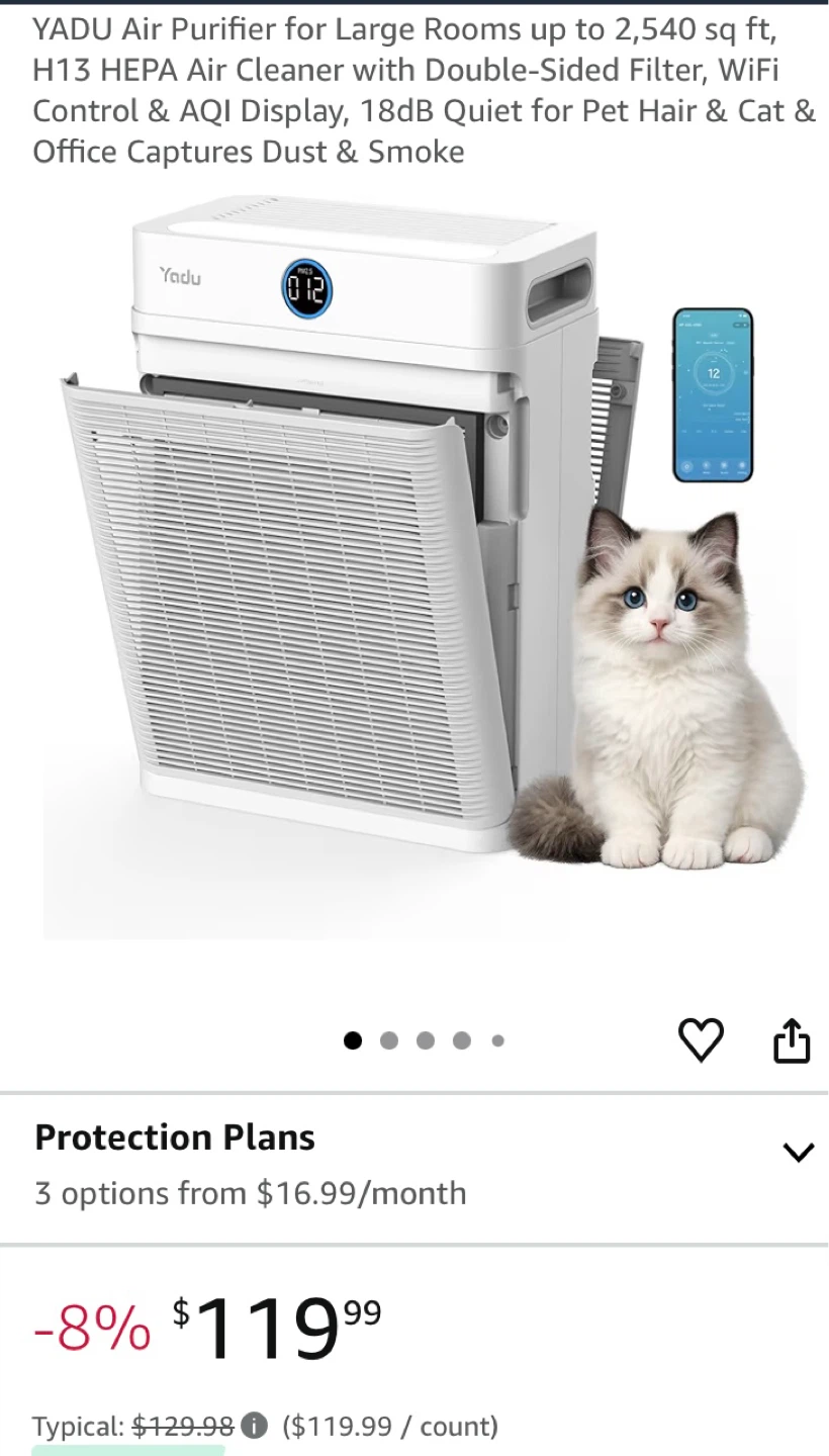 YADU Air Purifier H13 HEPA WiFi Control