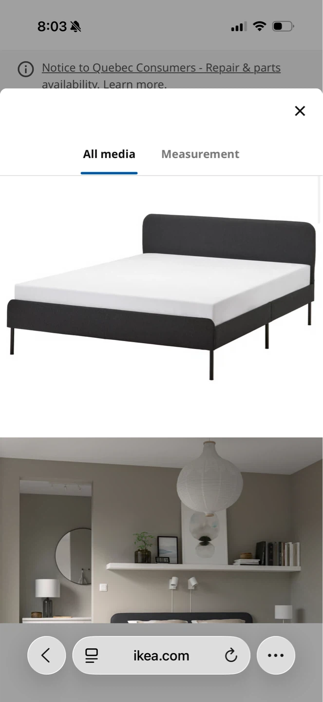 IKEA Slattum Bed Frame (without bed base)- Grey - Queen Size