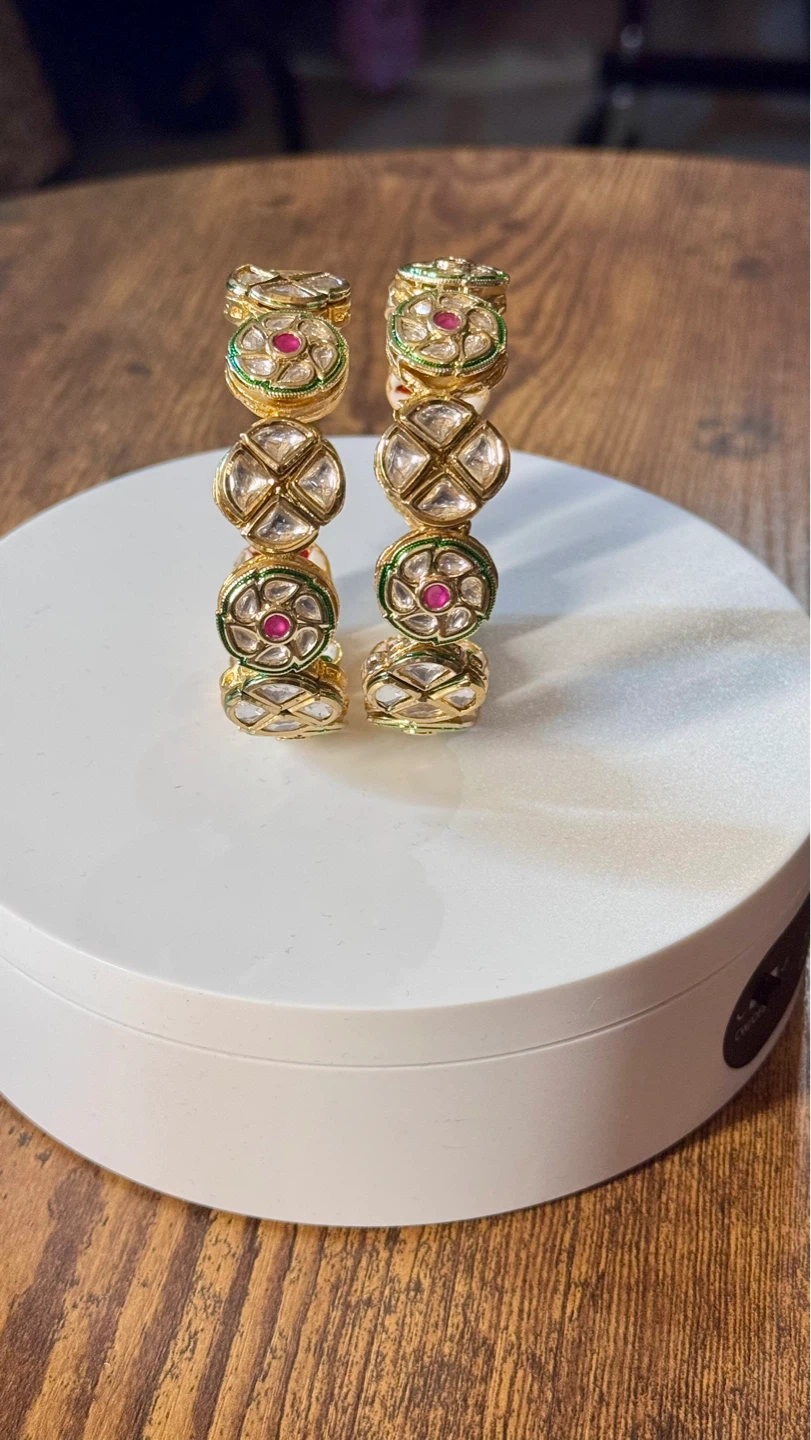 Gold Tone Bangle with Kundan and Enamel